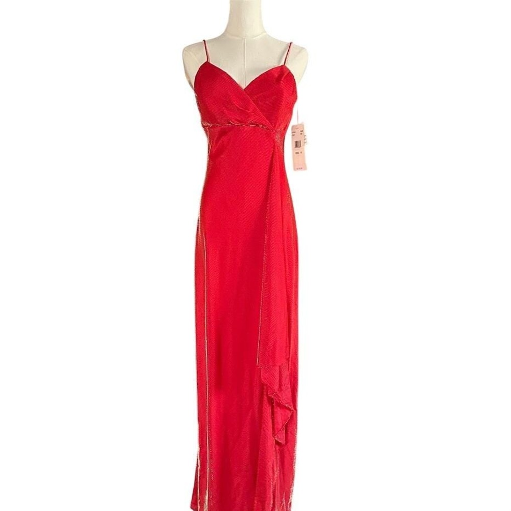 NWT Vintage Y2K Betsy & Adam Red Shimmer Maxi Gown - Vampire Core Formal Dress 8
